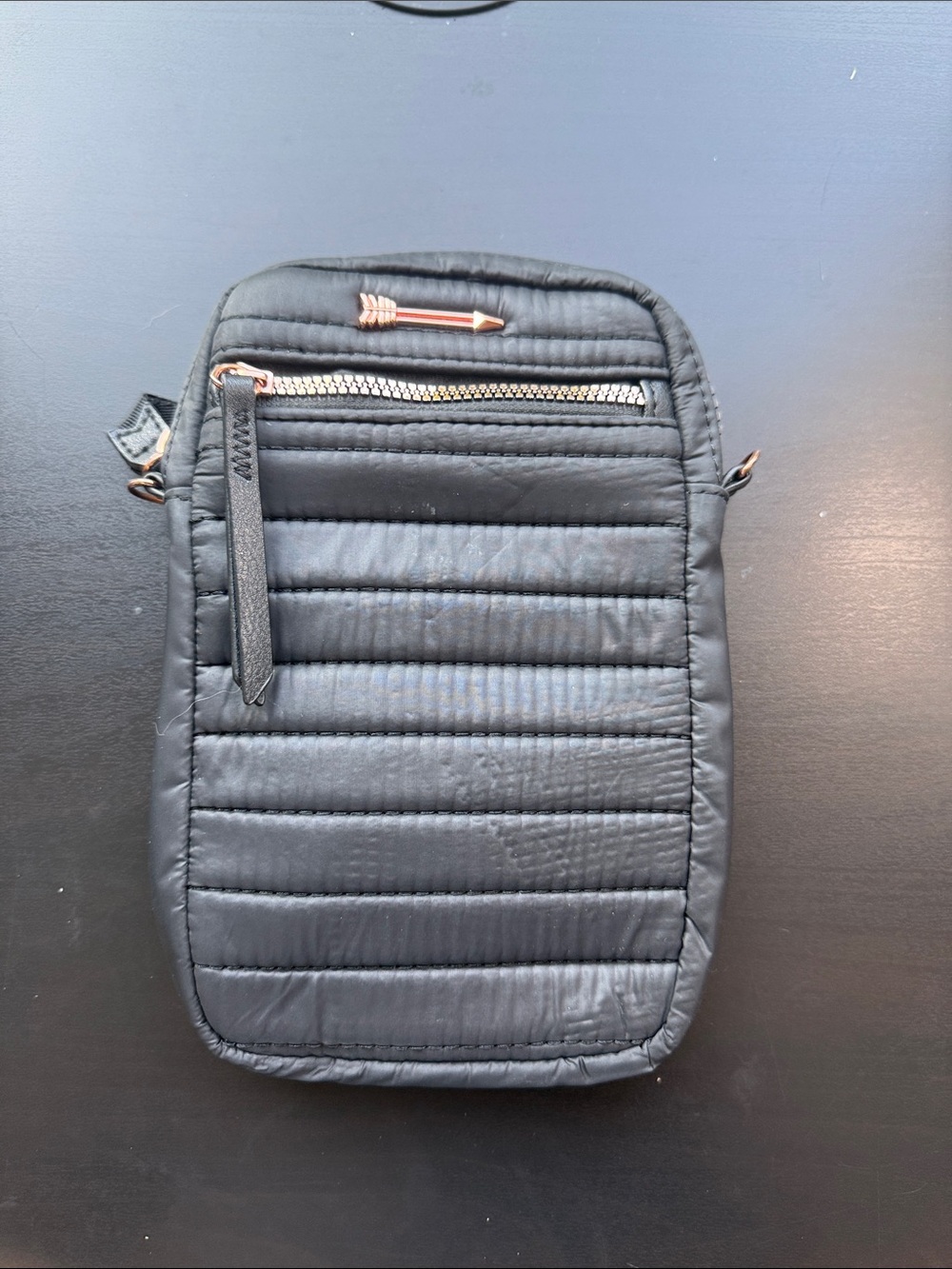 Quilted Black Belt Bag with Rose-Gold Accent